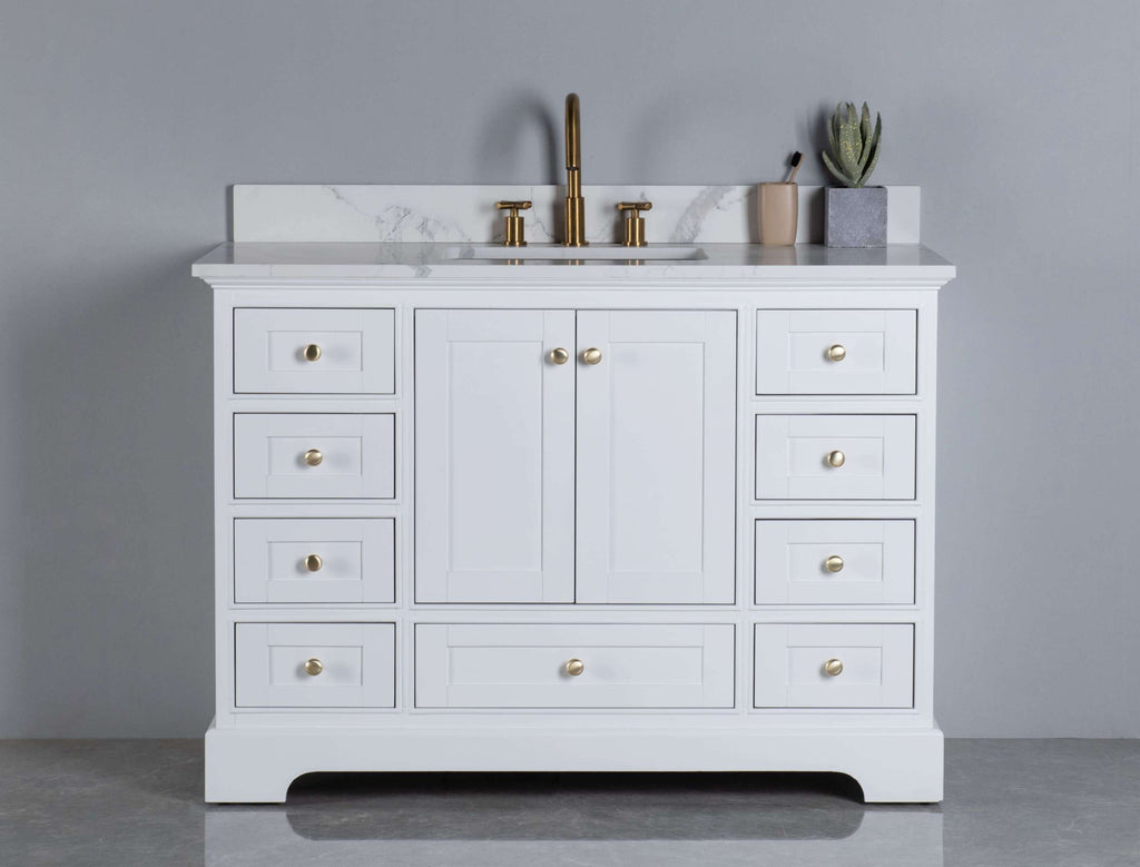 Rubeza 1200mm Charleston Vanity Unit with Calacatta Quartz Top - White & Gold