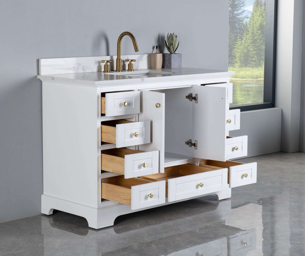 Rubeza 1200mm Charleston Vanity Unit with Calacatta Quartz Top - White & Gold