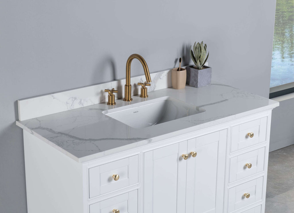 Rubeza 1200mm Charleston Vanity Unit with Calacatta Quartz Top - White & Gold