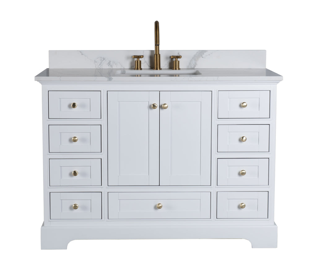 Rubeza 1200mm Charleston Vanity Unit with Calacatta Quartz Top - White & Gold