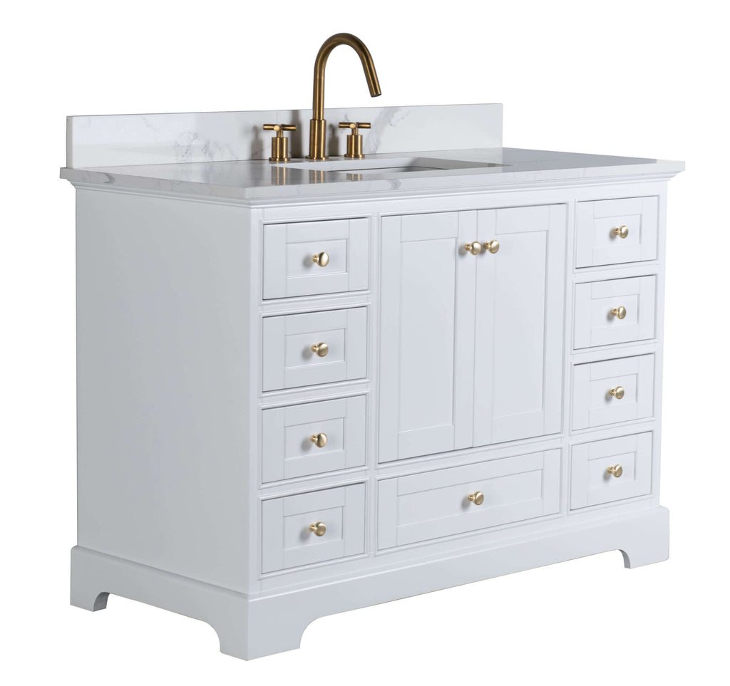 Rubeza 1200mm Charleston Vanity Unit with Calacatta Quartz Top - White & Gold