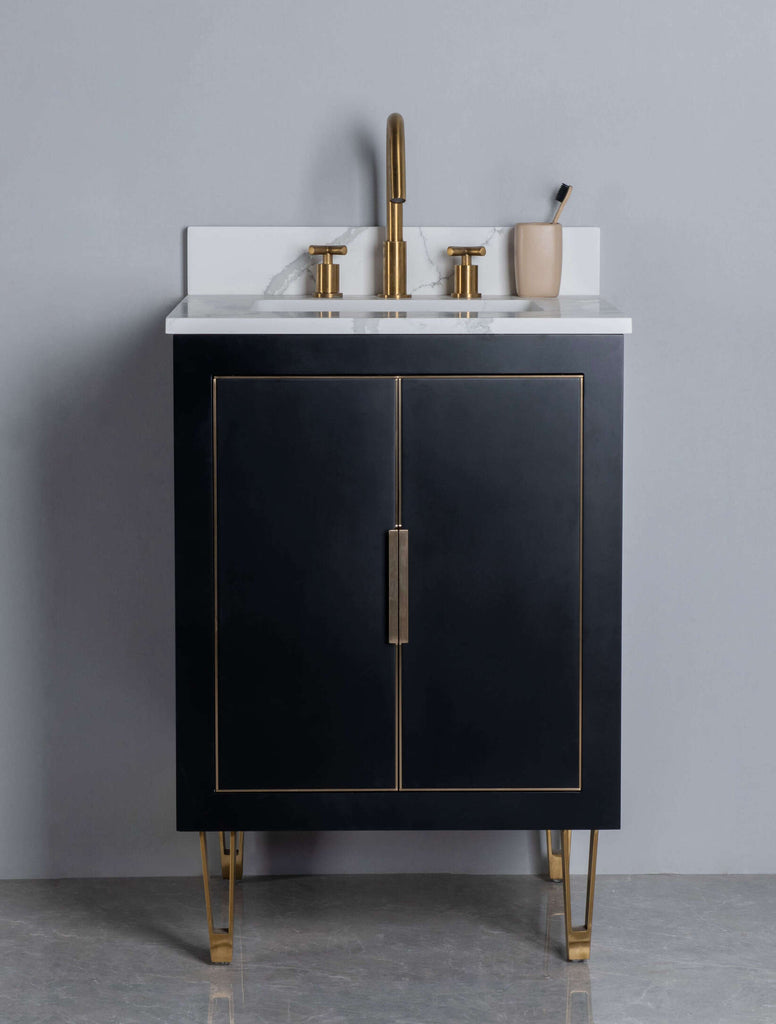 Rubeza 600mm Dukes Vanity Unit with Calacatta Quartz Top - Black & Gold