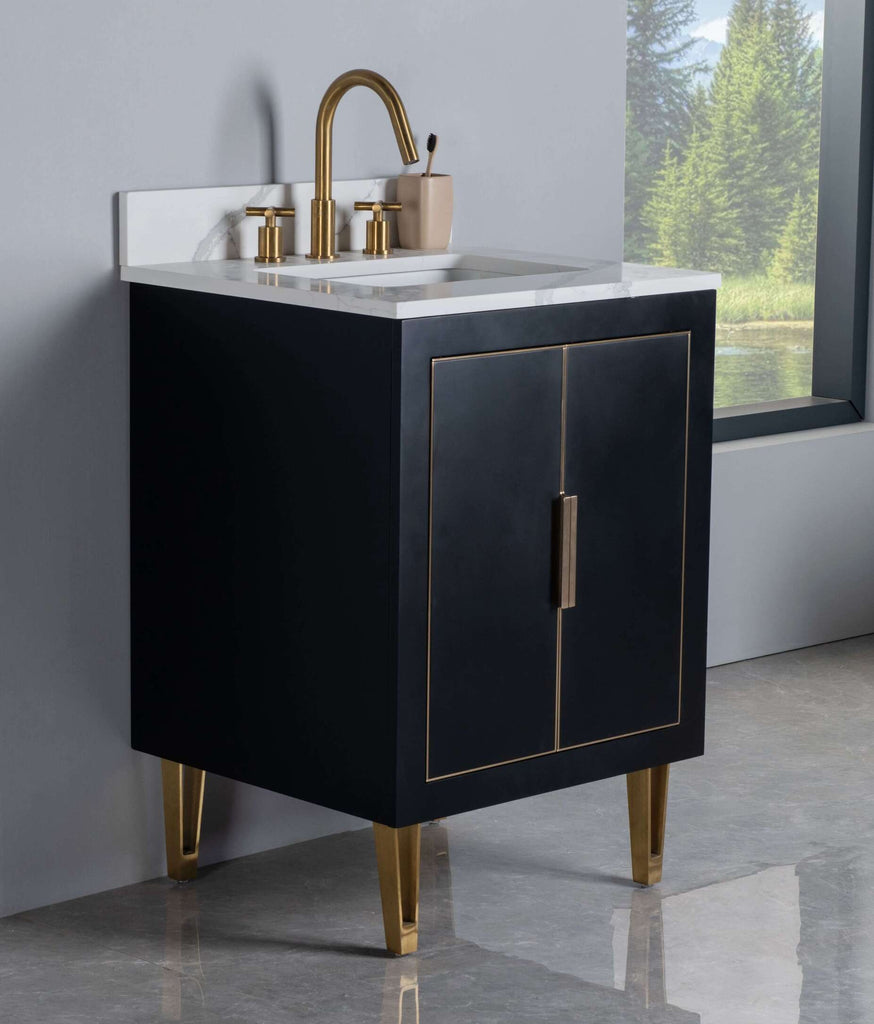 Rubeza 600mm Dukes Vanity Unit with Calacatta Quartz Top - Black & Gold