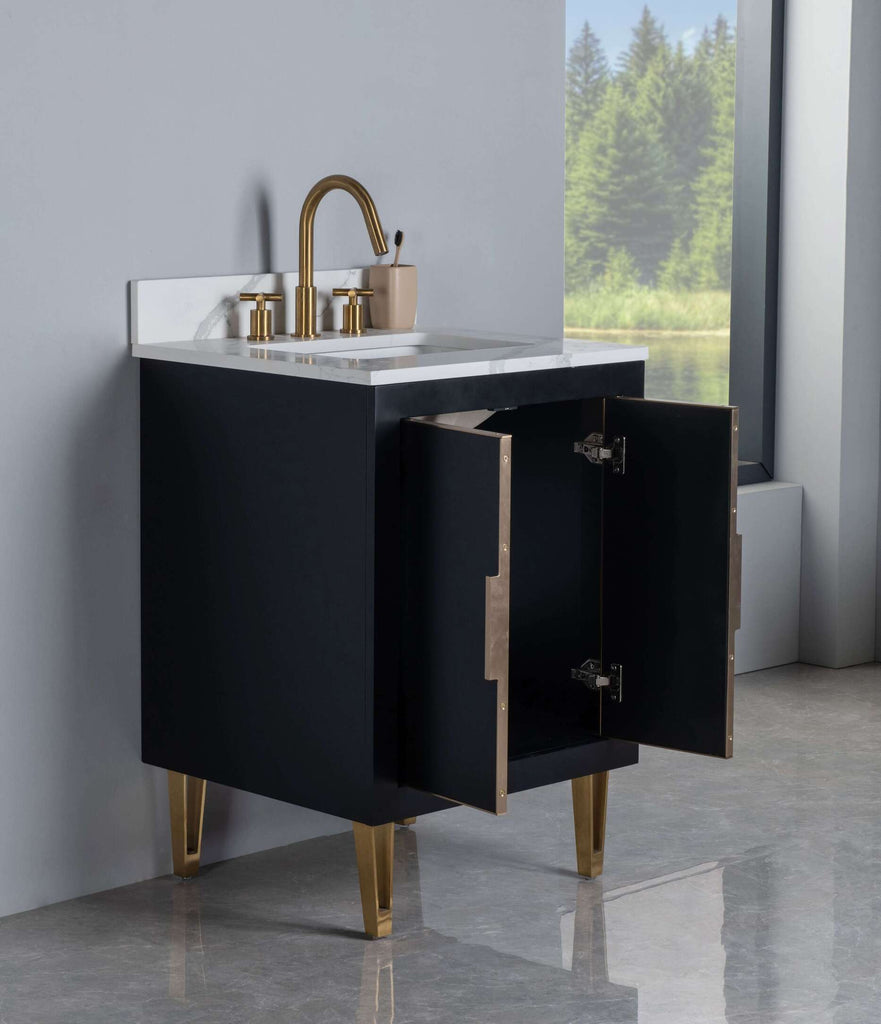 Rubeza 600mm Dukes Vanity Unit with Calacatta Quartz Top - Black & Gold