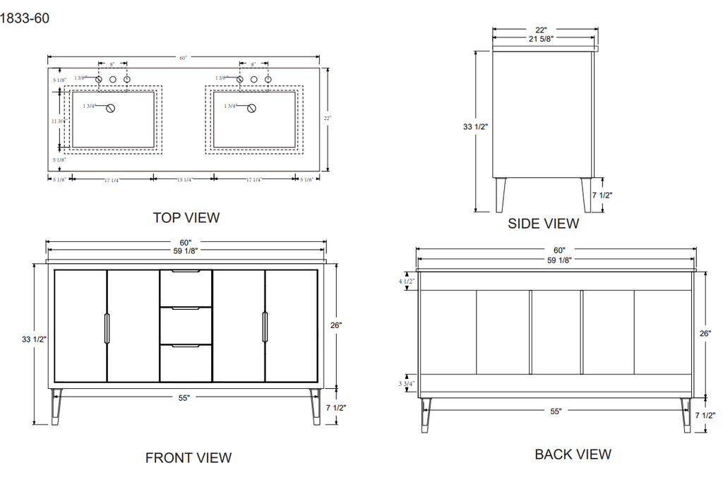 Rubeza 1500mm Dukes Vanity Unit with Carrara Marble Top - White & Gold