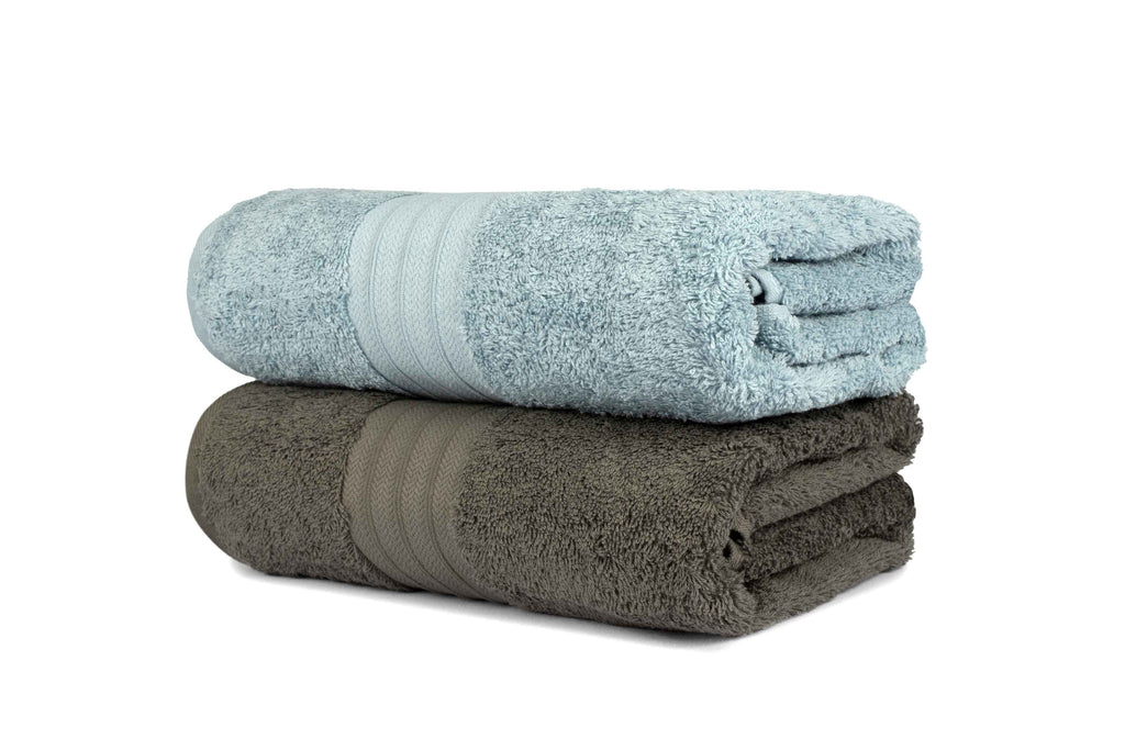 Mistley Collection Cotton Bath Towel Set of 2 - Duck Egg & Charcoal Grey
