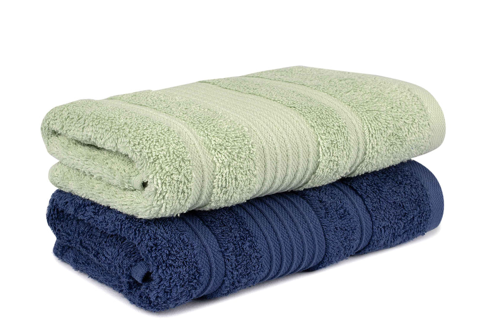 Mistley Collection Cotton Hand Towel Set of 2 - Navy Blue & Pistachio