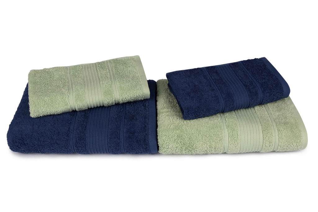 Mistley Collection 2 Bath Towels & 2 Head Scarves - Navy Blue & Pistachio