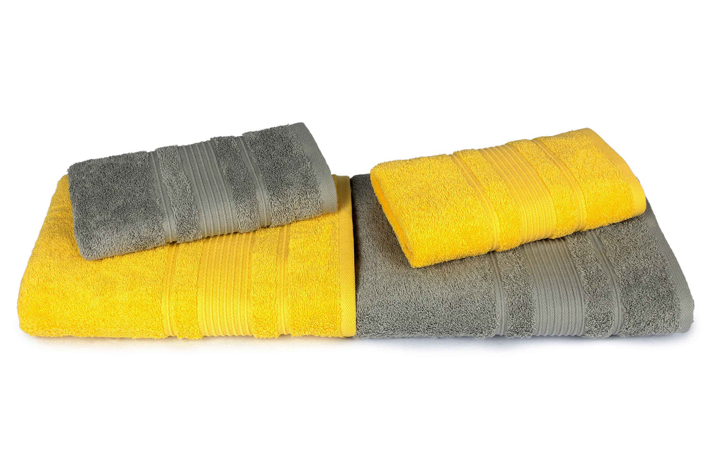 Mistley Collection 2 Bath Towels & 2 Head Scarves - Dove Grey & Yellow