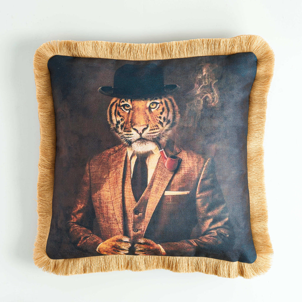 Rubeza Velvet Printed Cushion 45cm x 45cm - Capped Tiger