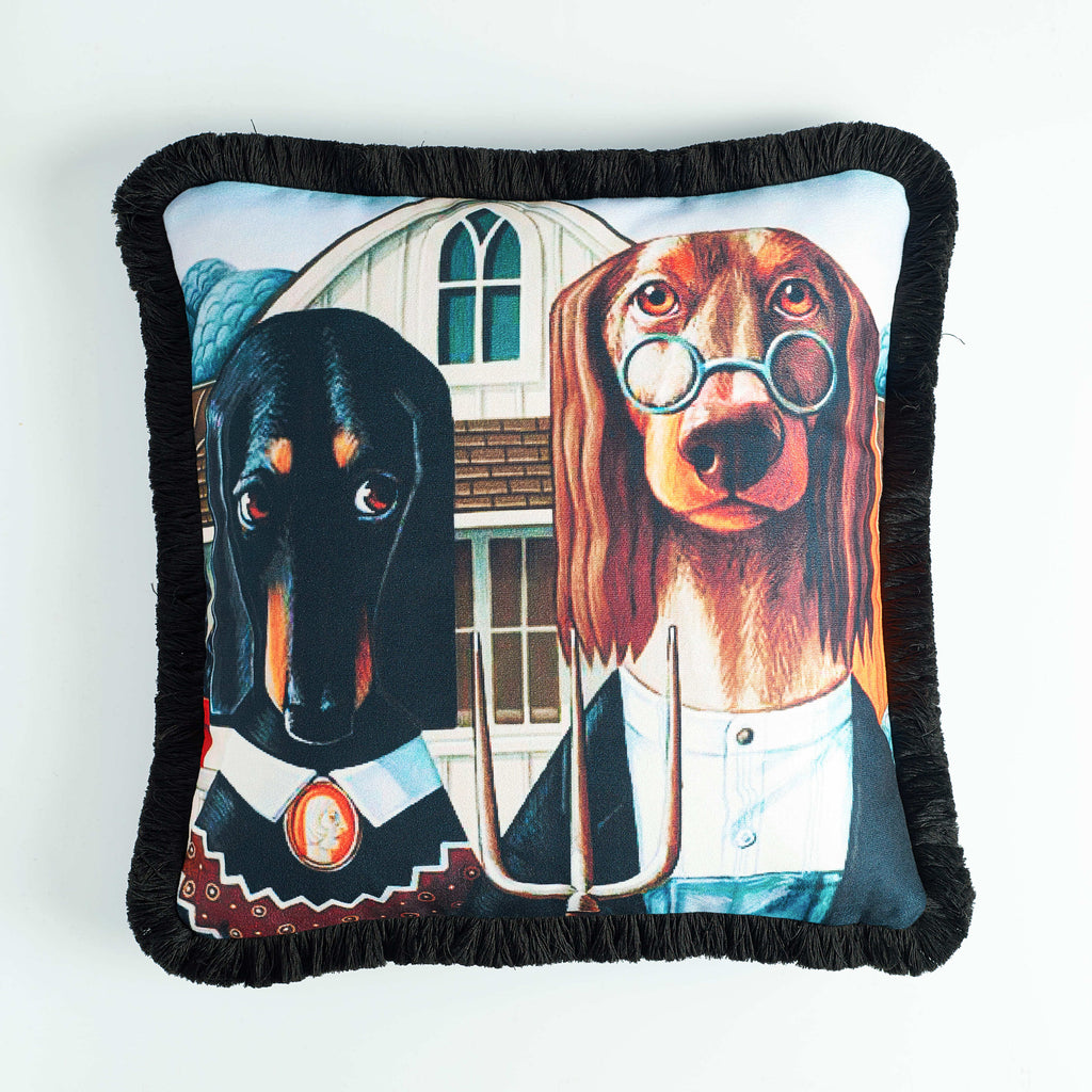 Rubeza Velvet Printed Cushion 45cm x 45cm - Farm Dogs