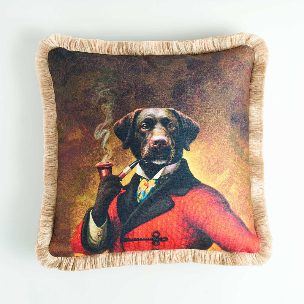 Rubeza Velvet Printed Cushion 45cm x 45cm - Dog with Pipe