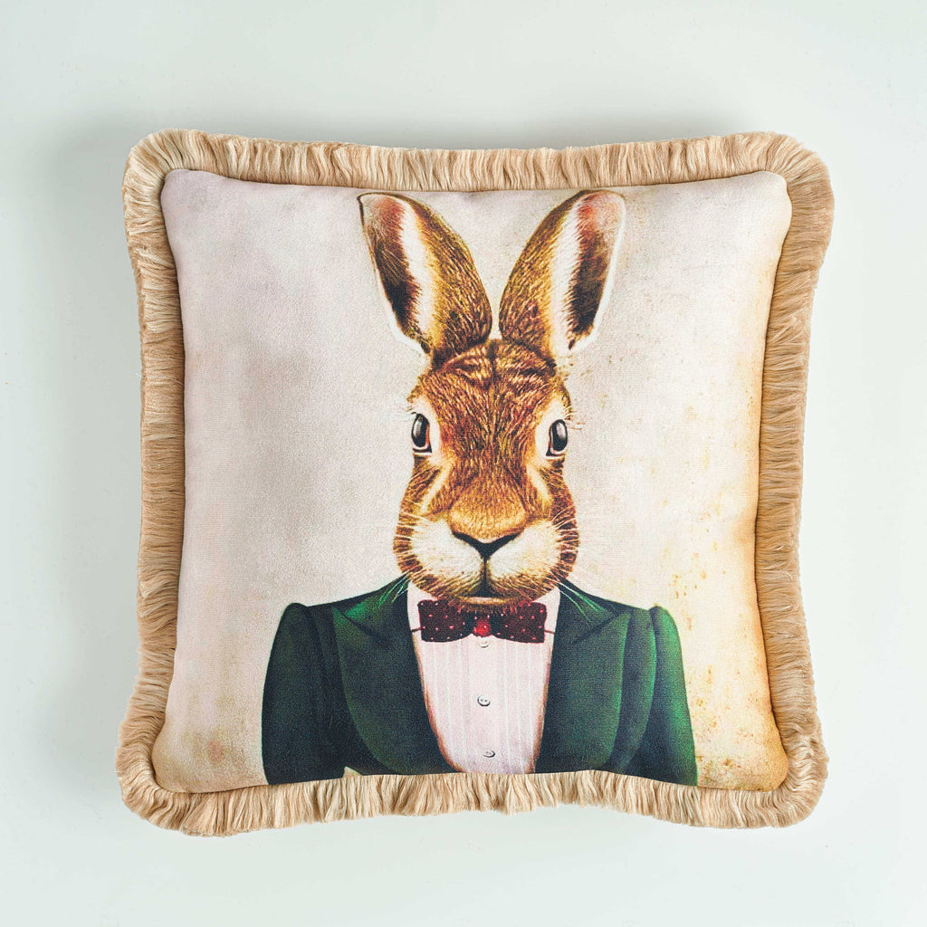 Rubeza Velvet Printed Cushion 45cm x 45cm - Bow Tie Rabbit