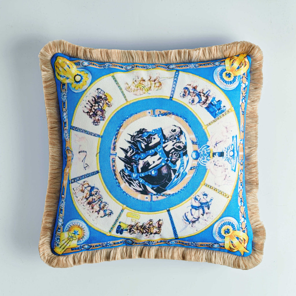 Rubeza Velvet Printed Cushion 45cm x 45cm - Blue Horse