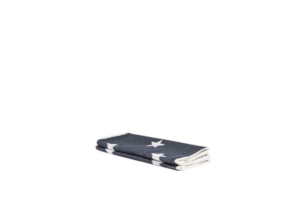 Tyne Collection of Cotton Guest Towels Set of 2 - Anthracite & White Stars