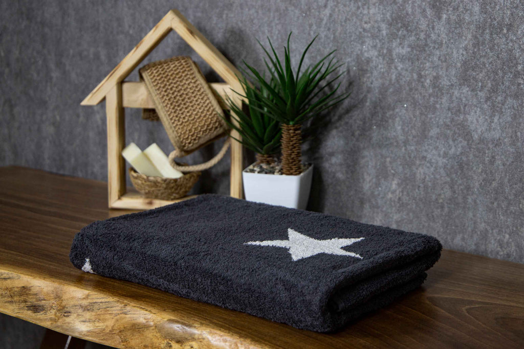 Tyne Collection Cotton Bath Towel - Black & White Stars