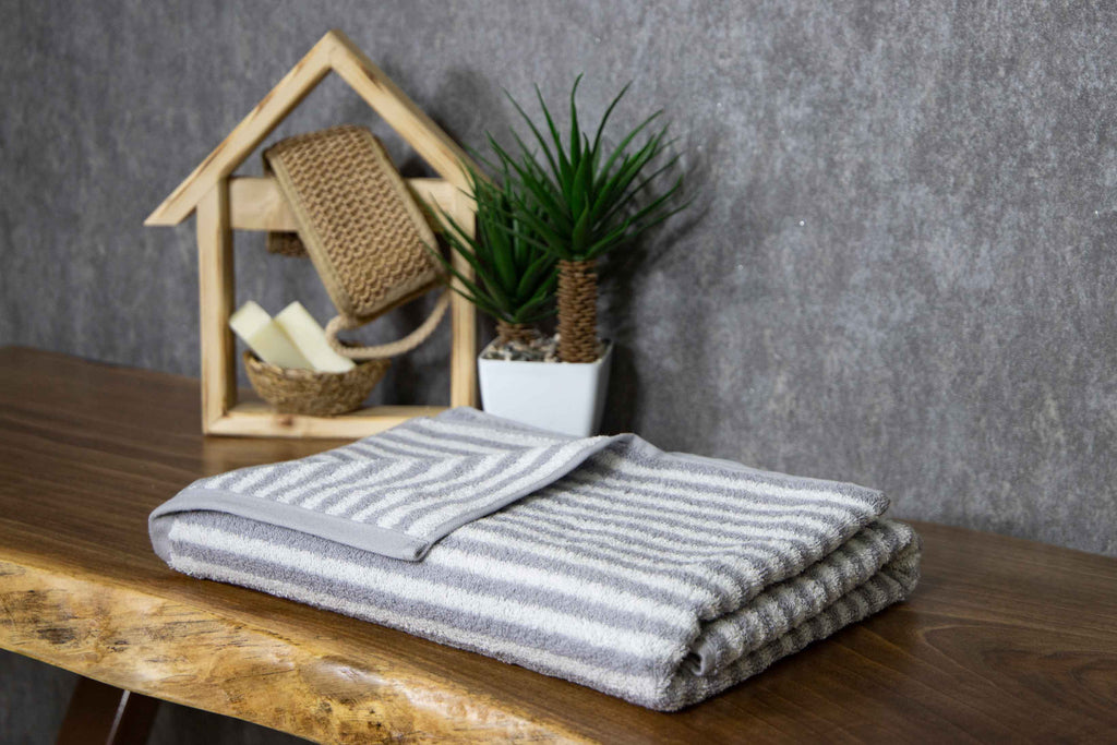 Tyne Collection Cotton Bath Towel - Grey & Striped