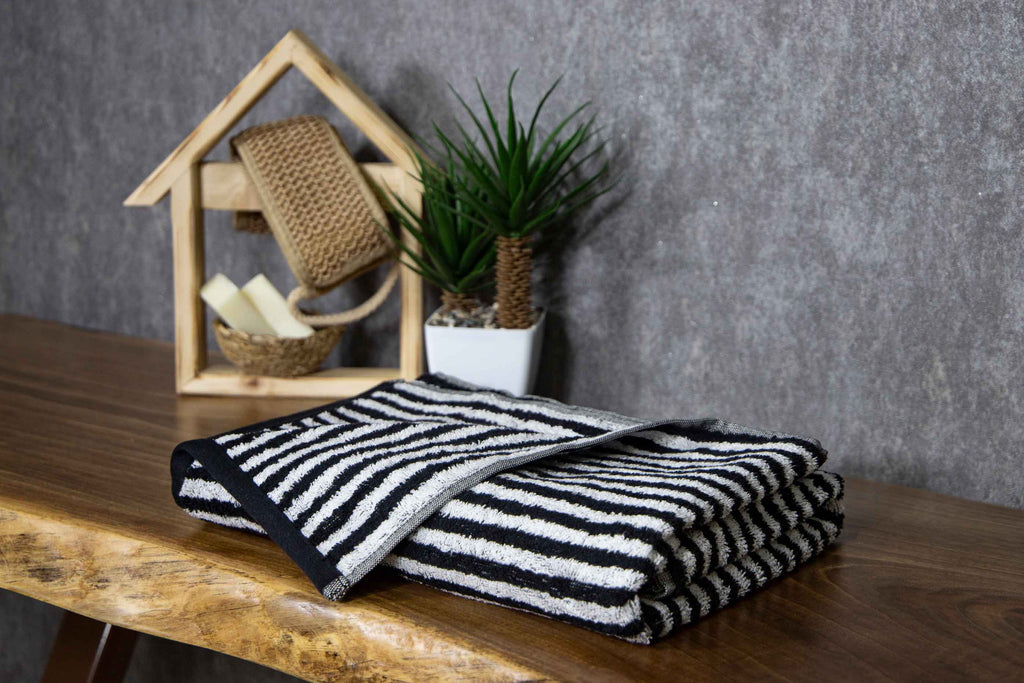 Tyne Collection Cotton Bath Towel - Black & Striped