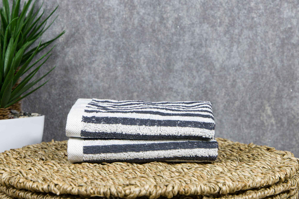 Tyne Collection of Cotton Guest Towels Set of 2- Anthracite & White Striped