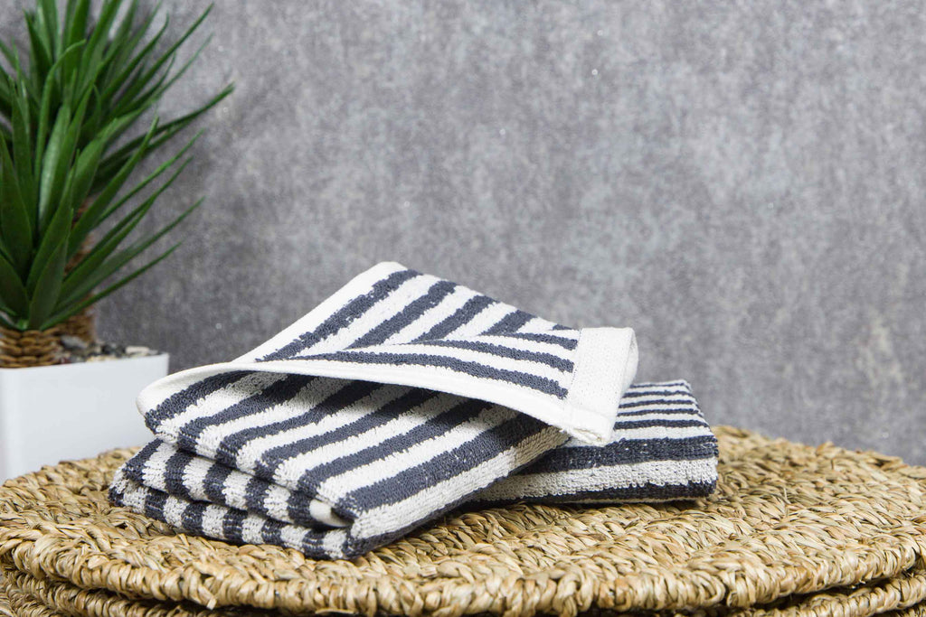 Tyne Collection of Cotton Guest Towels Set of 2- Anthracite & White Striped