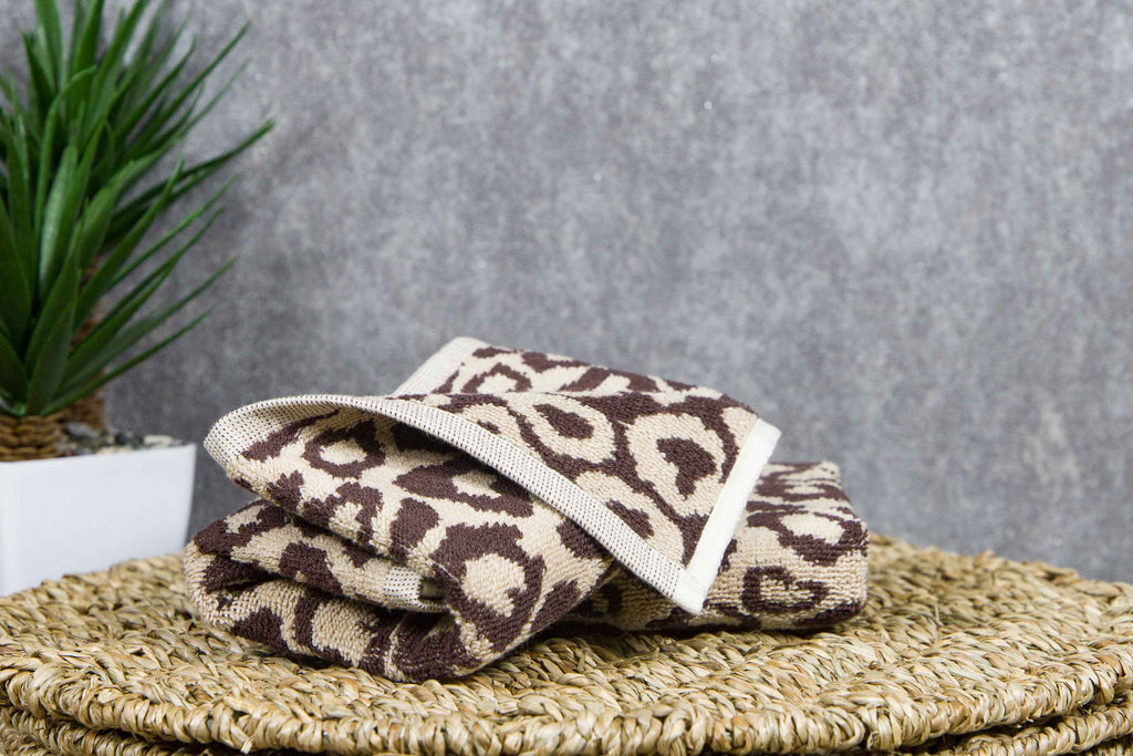 Tyne Collection of Cotton Guest Towel Set of 2 - Brown & Leopard