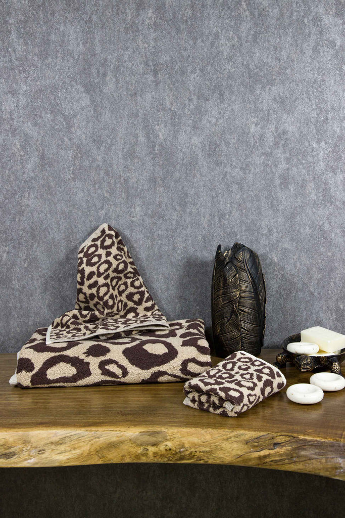 Tyne Collection of Cotton Guest Towel Set of 2 - Brown & Leopard