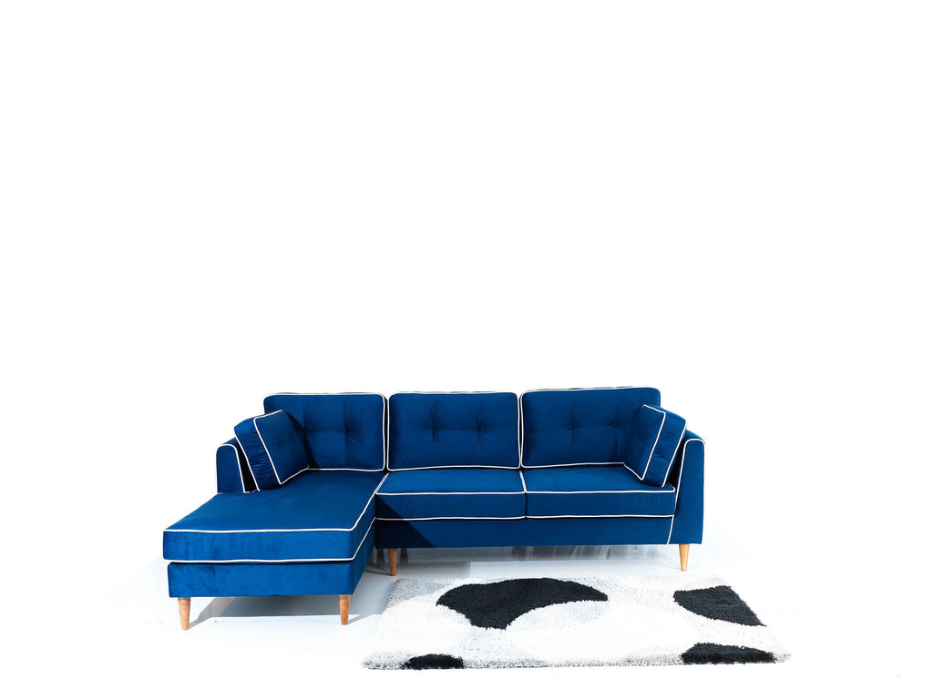 Rubeza Leo 4 Seater Left Hand Facing Chaise End Corner Sofa - Indigo Blue & White