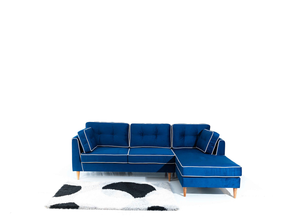 Rubeza Leo 4 Seater Right Hand Facing Chaise End Corner Sofa - Indigo Blue & White