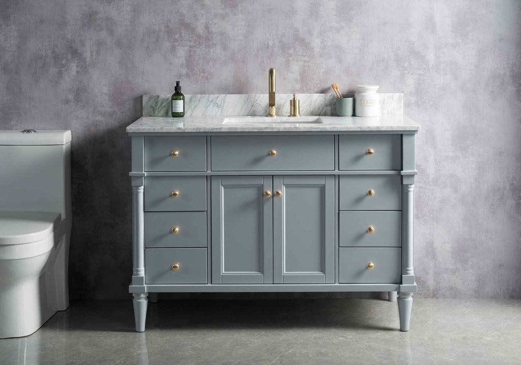 Rubeza 1200mm Isabella Vanity Unit with Carrara Marble Top - Light Grey & Gold