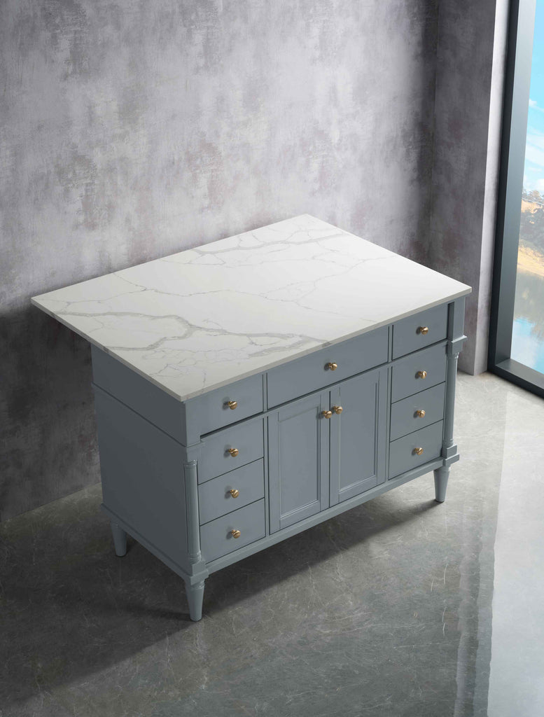 Rubeza 1200mm Isabella Kitchen Island with Calacatta Quartz - Light Grey