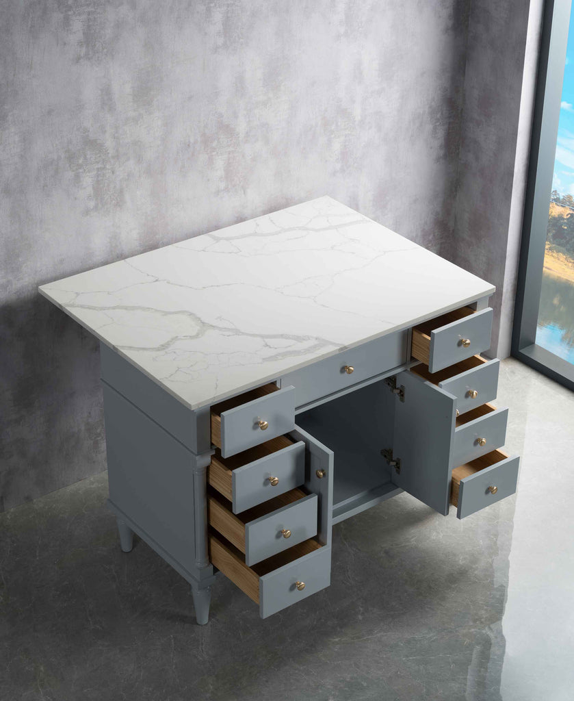 Rubeza 1200mm Isabella Kitchen Island with Calacatta Quartz - Light Grey