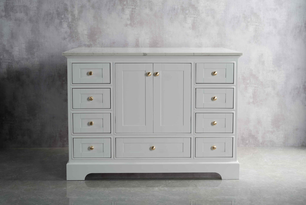 Rubeza 1200mm Charleston Kitchen Island with Calacatta Quartz Top - White & Gold