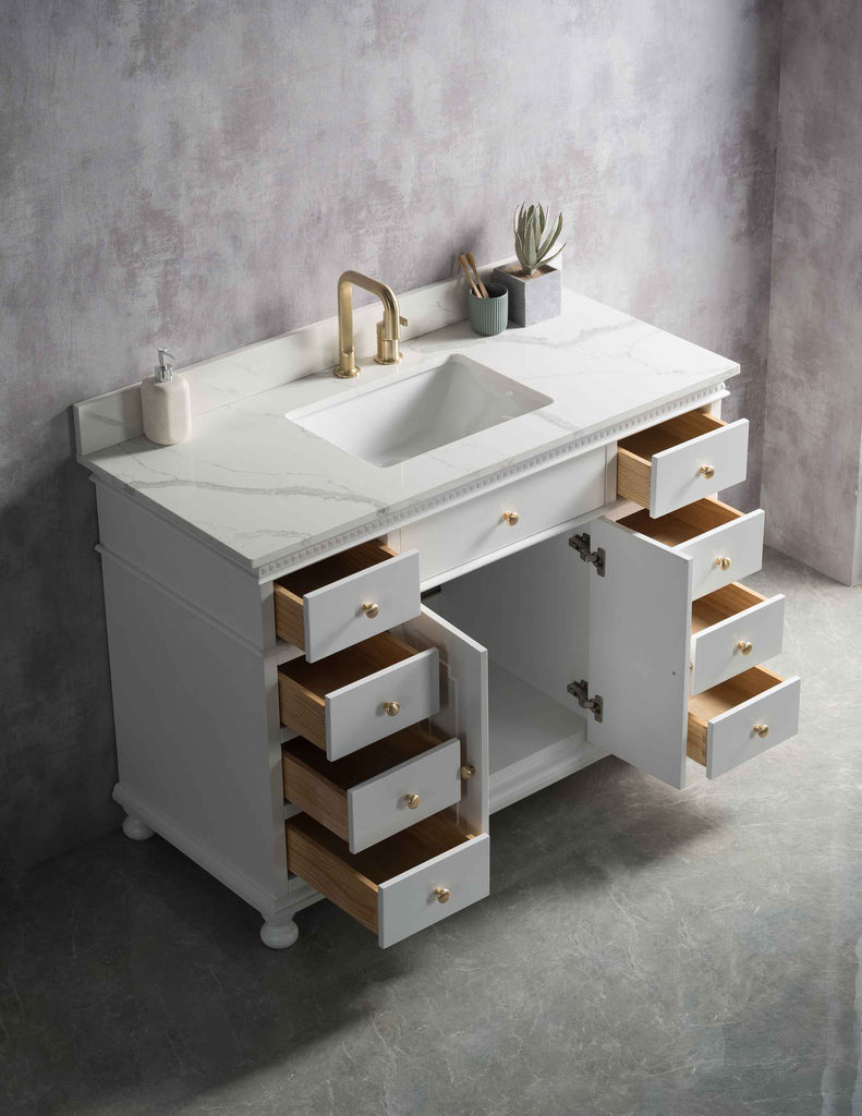 Rubeza 1200mm Didim Vanity Unit with Calacatta Quartz Top - White & Gold