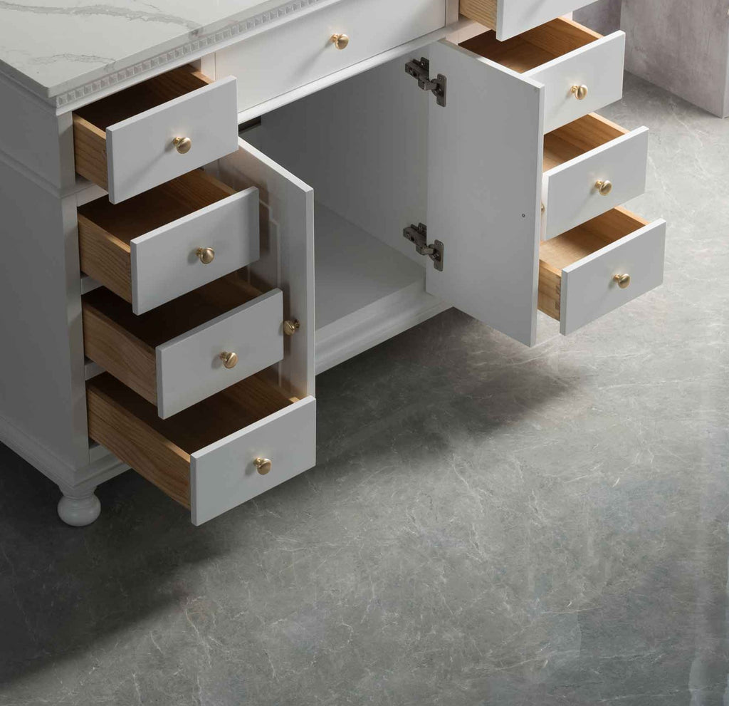 Rubeza Didim 1200mm Kitchen Island with Calacatta Quartz Top - White & Gold