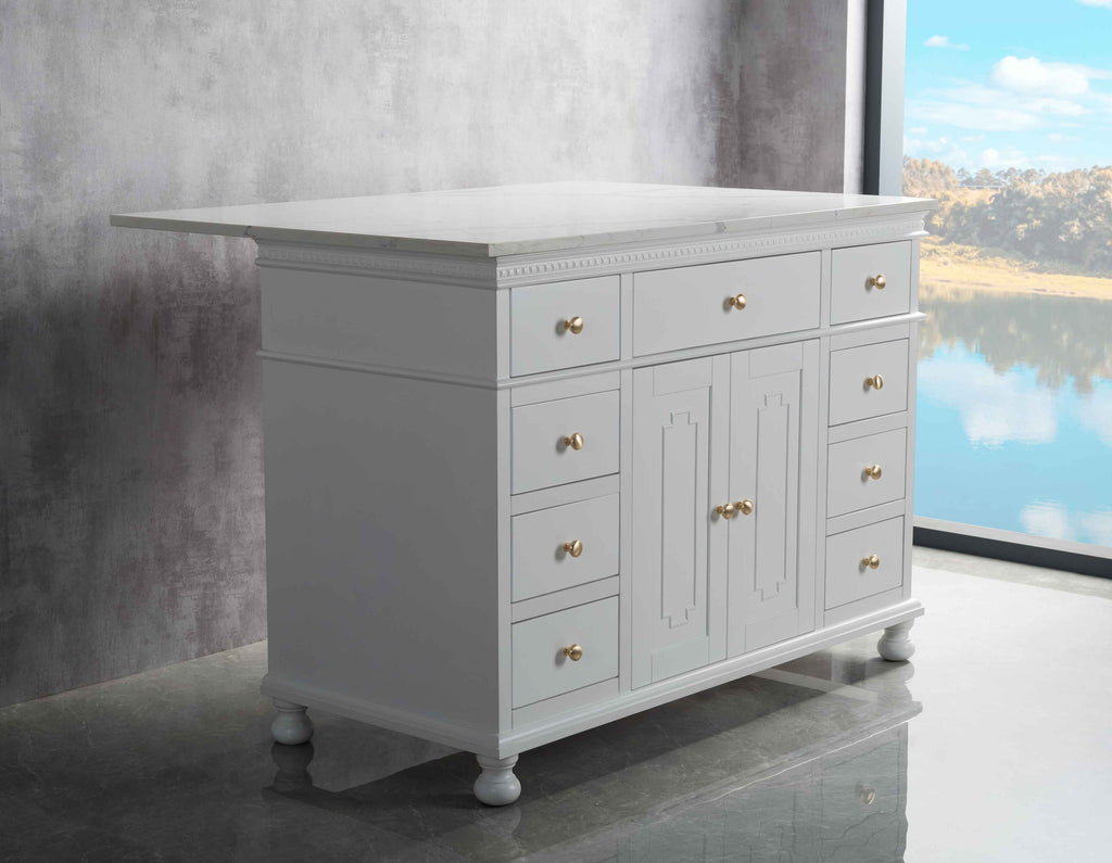 Rubeza Didim 1200mm Kitchen Island with Calacatta Quartz Top - White & Gold