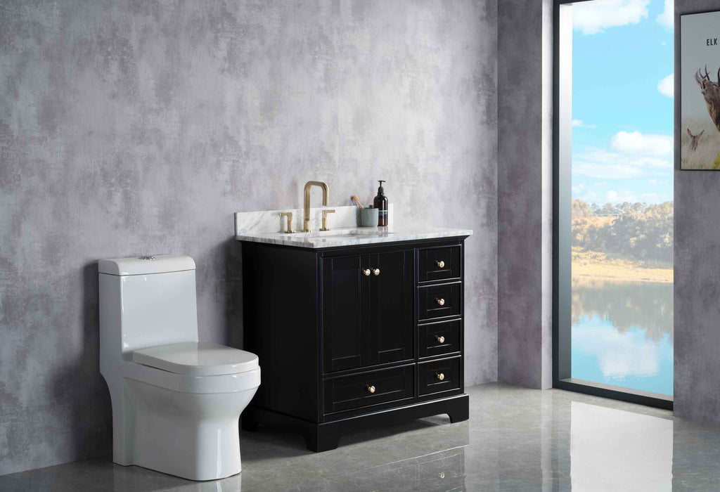 Rubeza 900mm Charleston Vanity Unit with Carrara Marble Top - Black & Gold