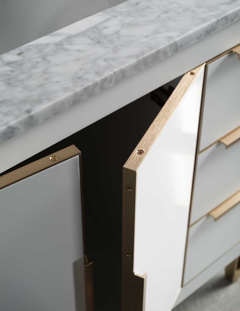 Rubeza 900mm Dukes Vanity Unit with Carrara Marble Top - White & Gold