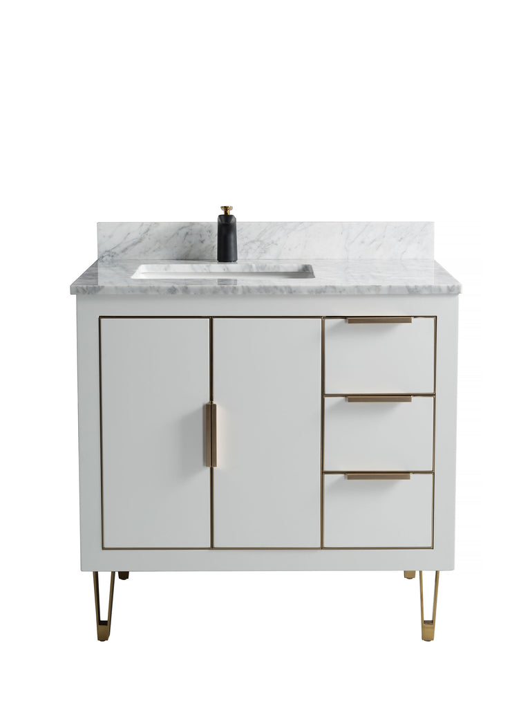 Rubeza 900mm Dukes Vanity Unit with Carrara Marble Top - White & Gold