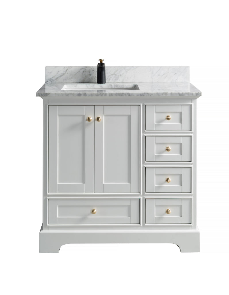 Rubeza 900mm Charleston Vanity Unit with Carrara Marble Top - White & Gold
