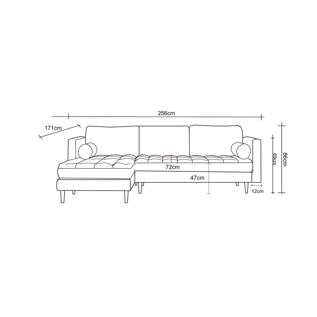 Rubeza Scott 4 Seater Left Hand Facing Chaise End Corner Sofa - Posh Gold