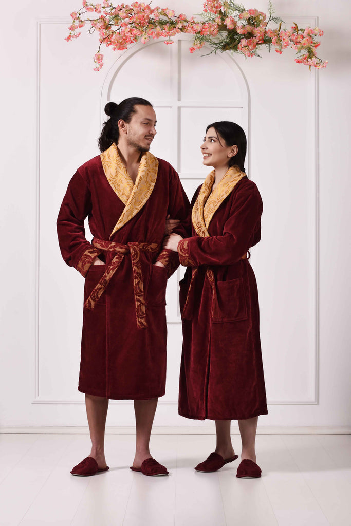 Lambeth Collection Jacquard Velvet Bathrobe | Slippers