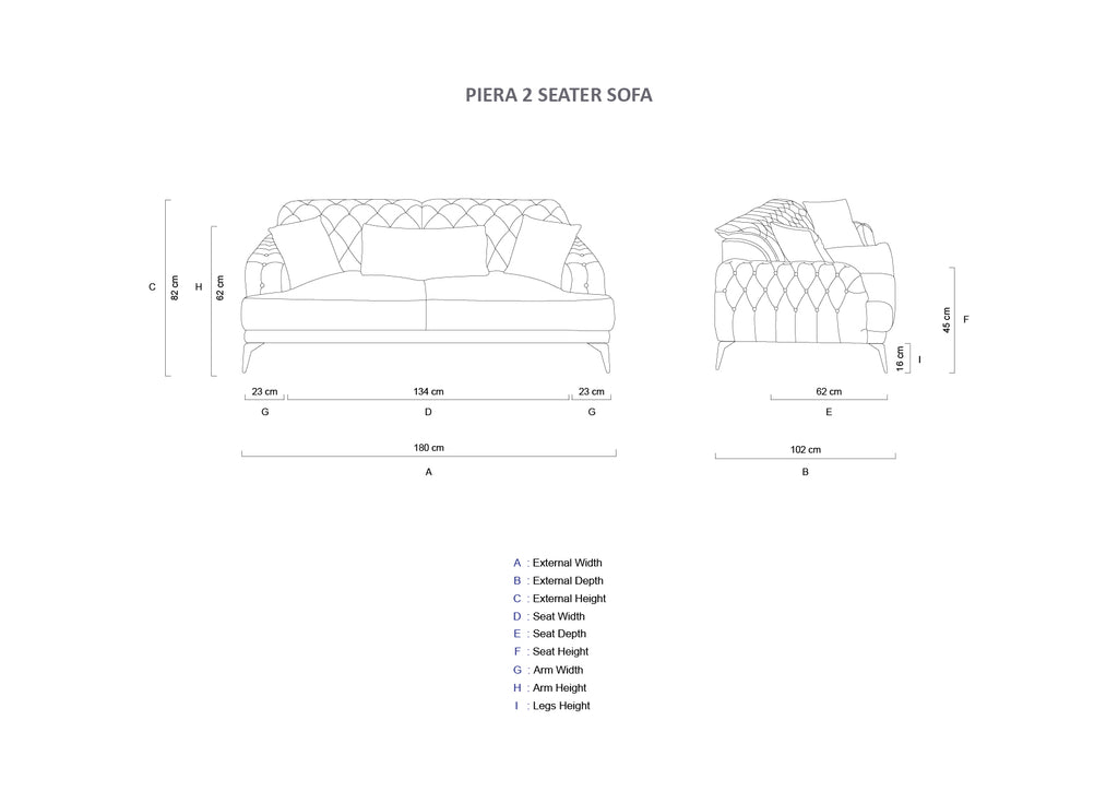 Rubeza Piera 2 Seater Sofa - Iron Grey