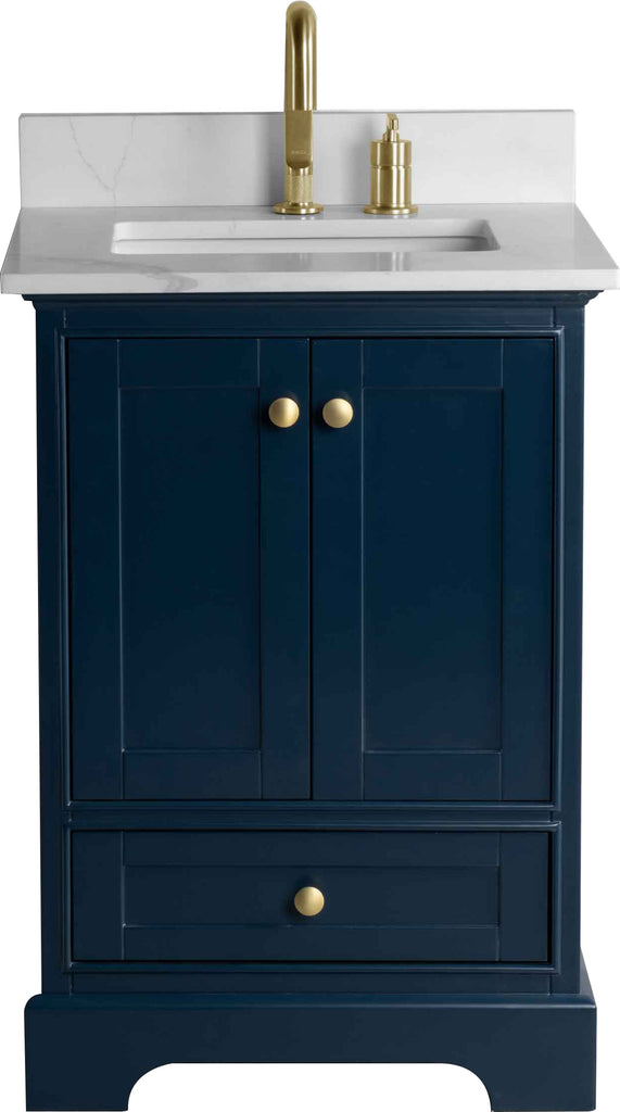 Rubeza 600mm Charleston Vanity Unit with Calacatta Quartz Top - Dark Blue & Gold