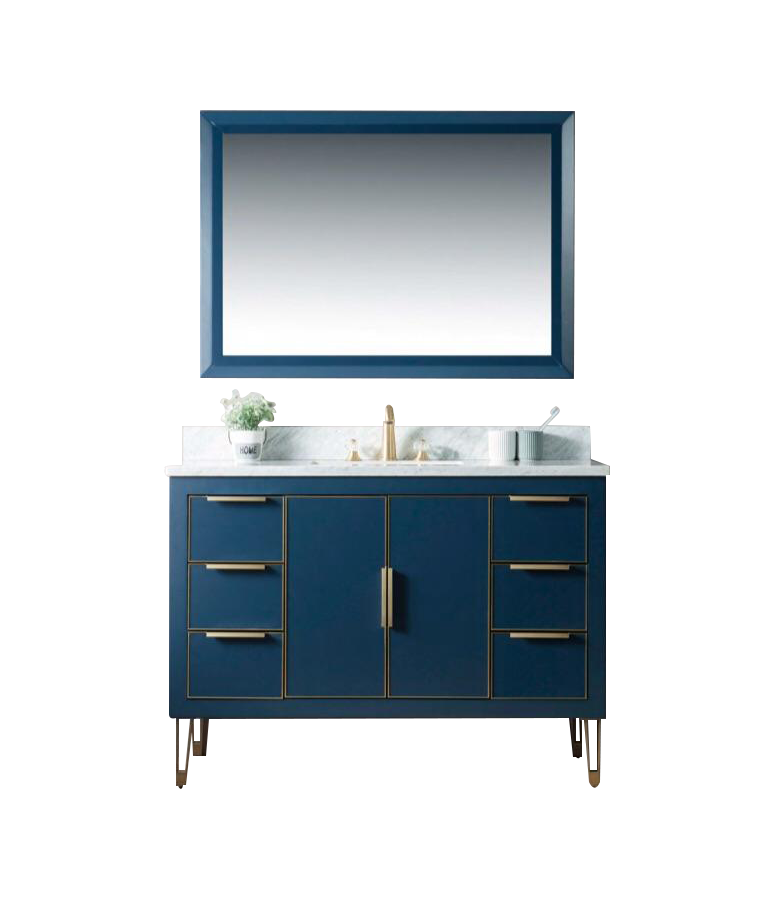 Rubeza 1200mm Dukes Vanity Unit with Carrara Marble Top - Dark Blue & Gold