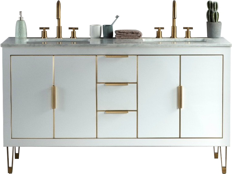 Rubeza 1500mm Dukes Vanity Unit with Carrara Marble Top - White & Gold