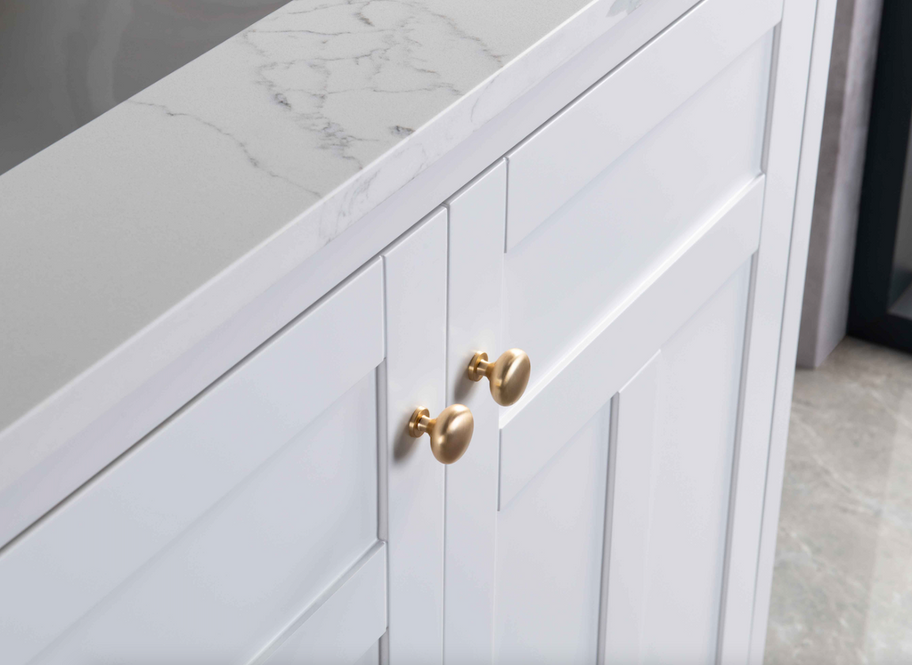 Rubeza 900mm Pergamum Vanity Unit with Calacatta Quartz Top - White & Gold