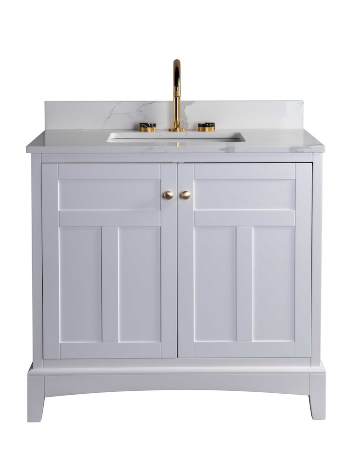 Rubeza 900mm Pergamum Vanity Unit with Calacatta Quartz Top - White & Gold