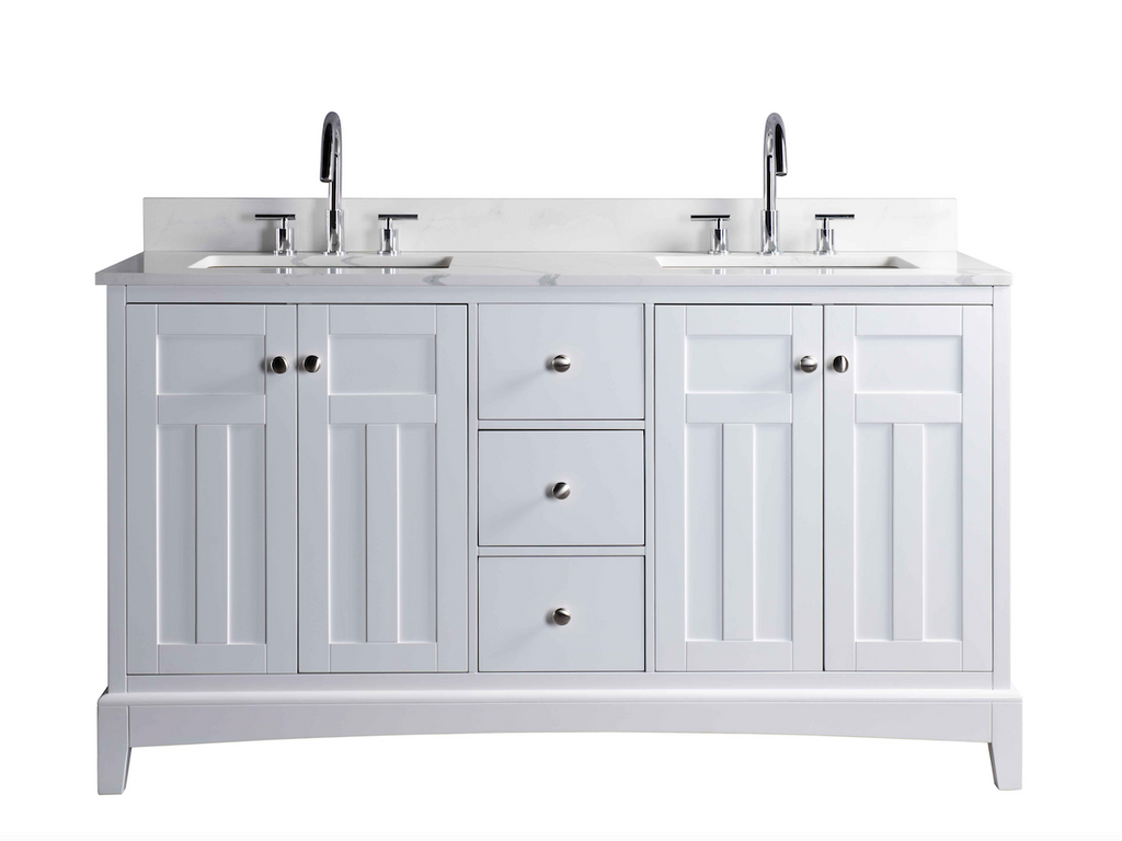 Rubeza 1500mm Pergamum Vanity Unit with Calacatta Quartz Top - White & Chrome