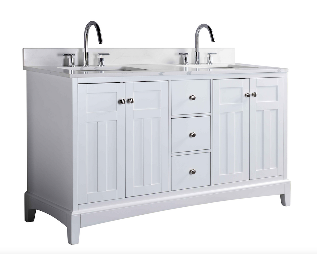 Rubeza 1500mm Pergamum Vanity Unit with Calacatta Quartz Top - White & Chrome