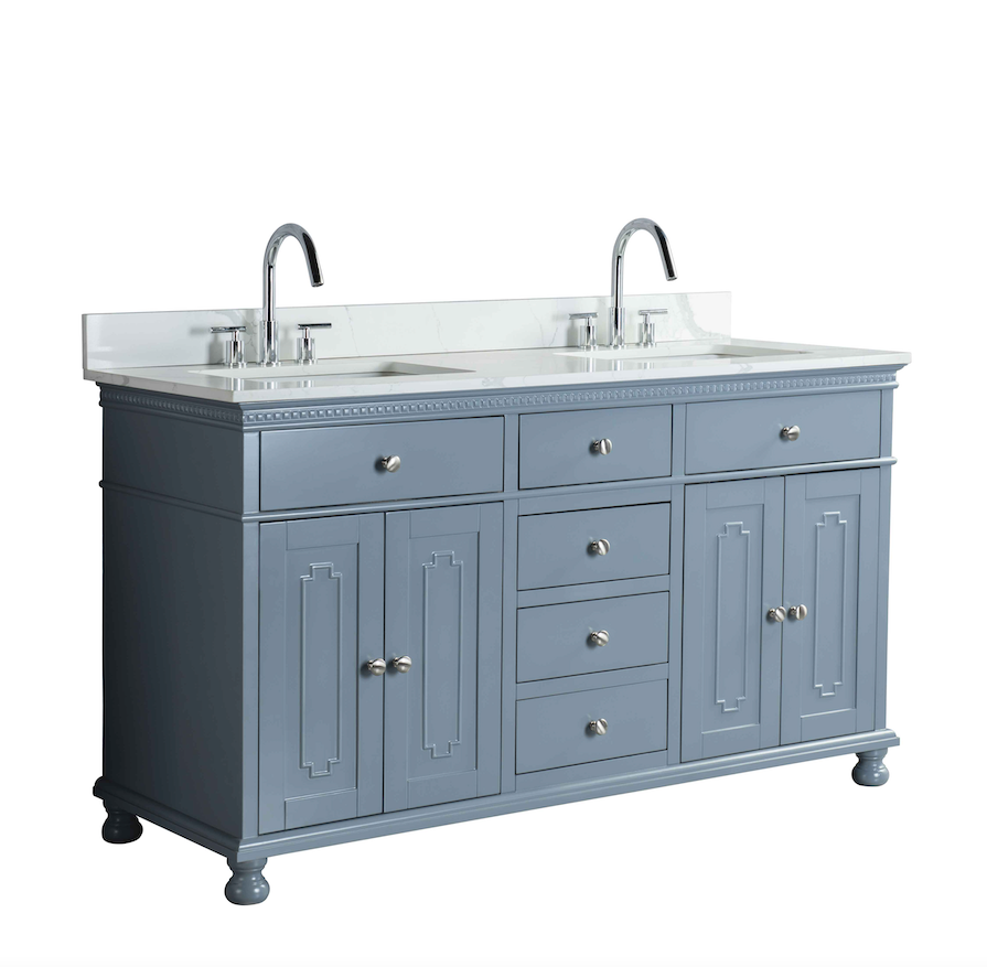 Rubeza 1500mm Didim Vanity Unit with Calacatta Quartz Top - Dark Grey & Chrome